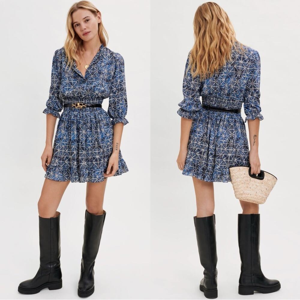 MAJE Blue Rythonik graphic-print mini dress size Medium